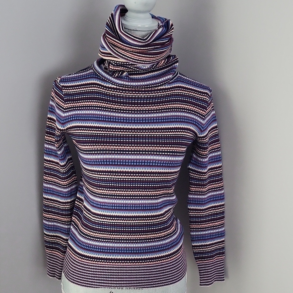 70s Vintage Striped "Poor Boy" Ribbed Turtleneck - Sears